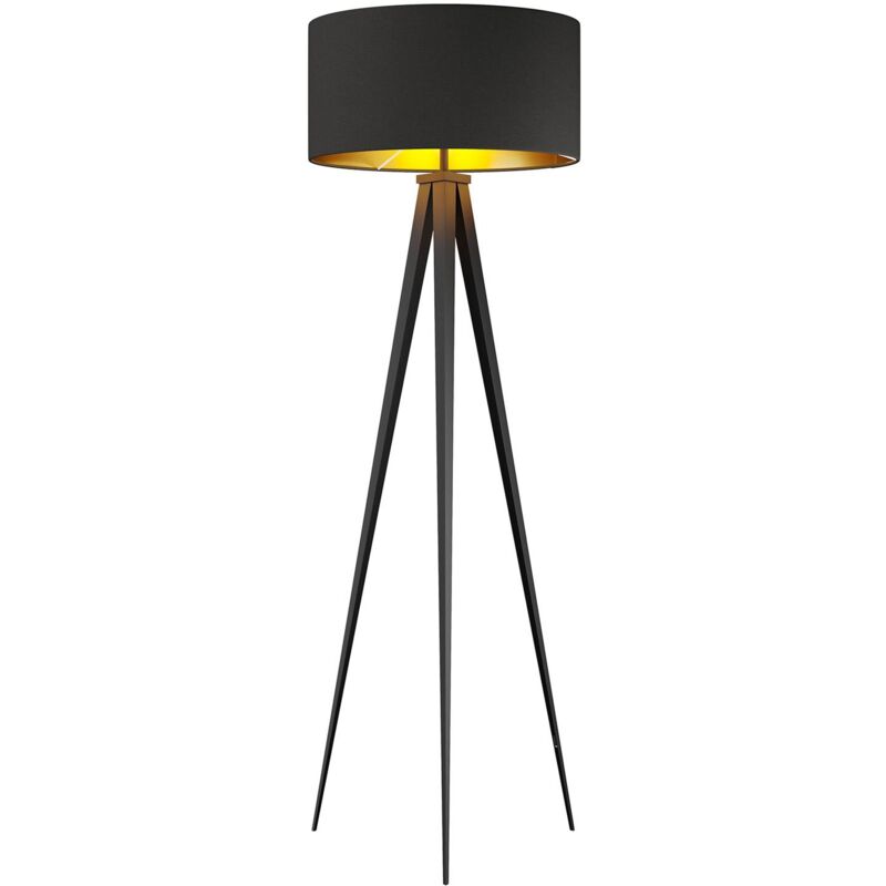 Lampadaire Trepied 'Benik' en textile pour salon & salle à manger - noir, doré