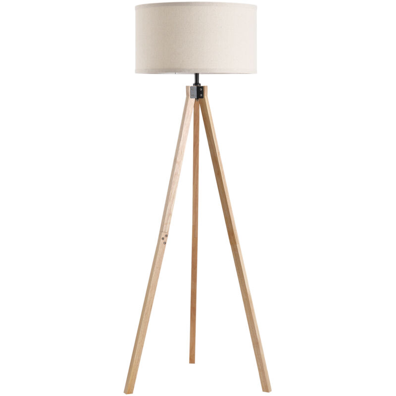 Lampadaire trépied de style scandinave, maximum 40 W, dimensions : 45L x 45L x 152H cm, bois de pin, beige