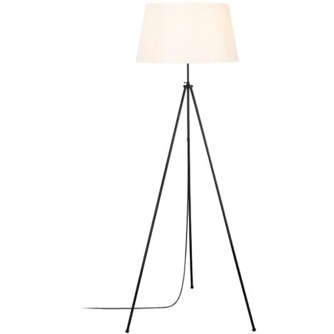 Lampadaire trépied fin Qiang 165cm Tissu Blanc Blanc créme et Métal Noir