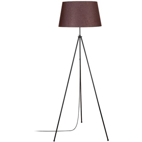 Lampadaire trépied fin Qiang 165cm Tissu Marron et Métal Noir