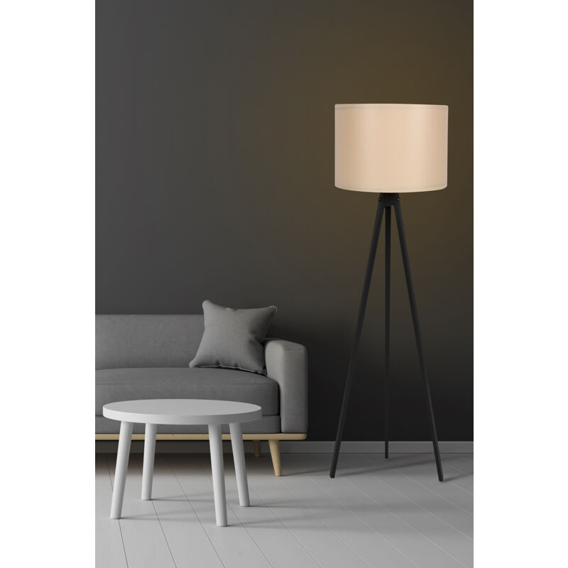 Lampe de Sol Scandinave Bicolore Crème et Noir - Ø38 cm, Hauteur 145 cm, Type de Douille E27, pour Salon Moderne
