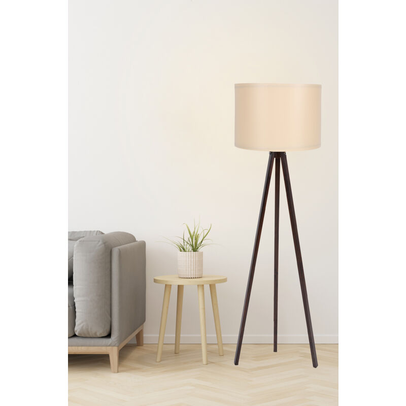 Lampe de Sol Scandinave Bicolore Crème et Noyer - Ø38 cm, Hauteur 145 cm, Type de Douille E27, pour Salon