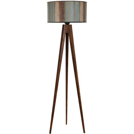 Lampadaire trépied Lunctura H153cm Bois Naturel et Tissu cannage Beige - Beige