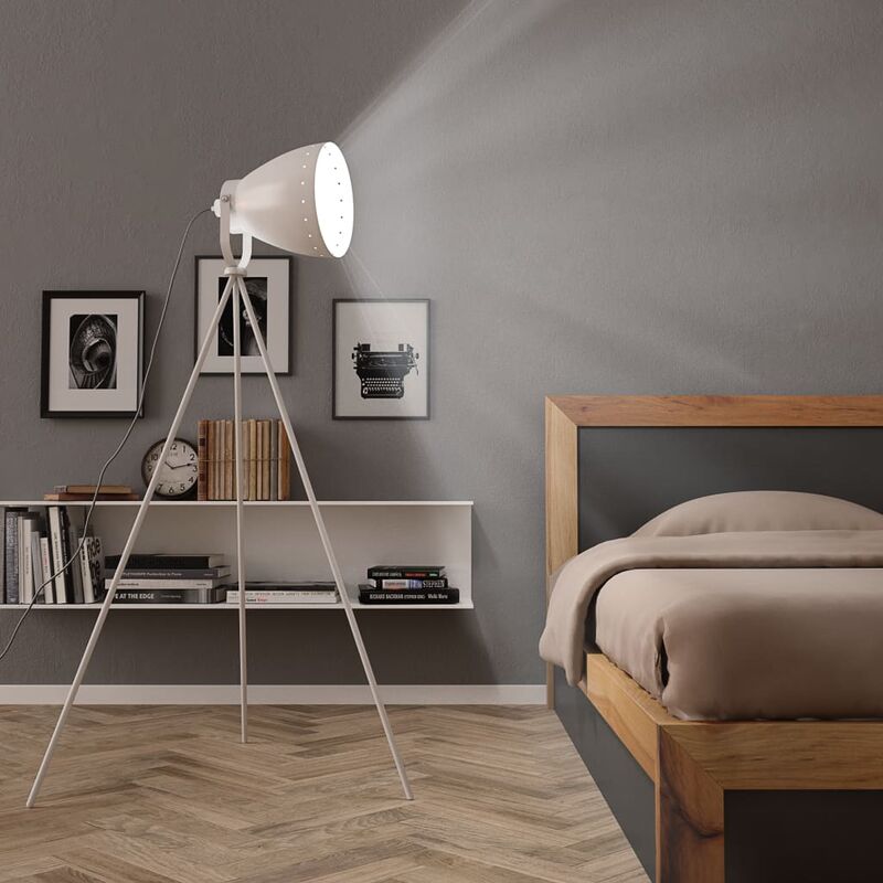 Lampadaire trépied Métal Blanc E27 - Blanc