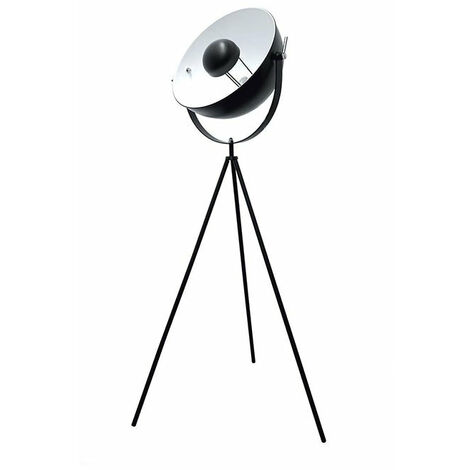 Lampadaire Trépied Projecteur en Métal 145cm - Noir Blanc - SILUMEN