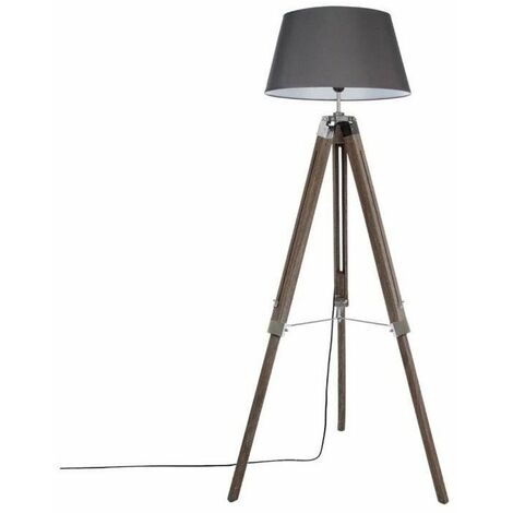 Lampadaire trépied E27 40 W H. 145 cm Gris Lampadaire Artiste Trépied Rétro Projecteur Cinéma Abat jour