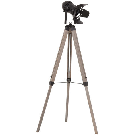 Atmosphera - Lampadaire trépied en Métal Noir et Bois d'Hévéa H 145 cm