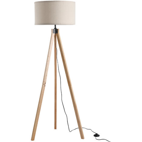 Lampadaire trépied style scandinave 40 W max. dim. 45L x 45l x 152H cm bois de pin lin beige - Beige