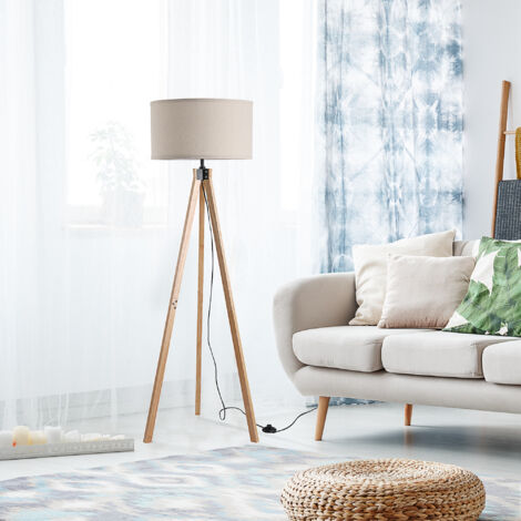 Lampadaire trépied style scandinave 40 W max. dim. 45L x 45l x 152H cm bois de pin lin beigeLampadaire d'extérieur