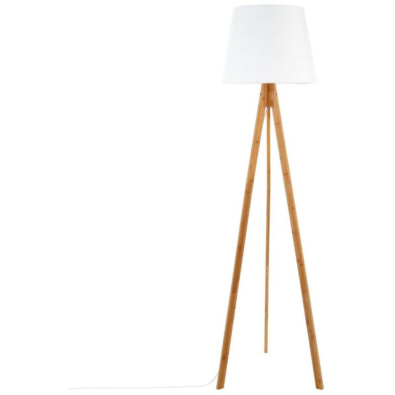 Lampadaire trépied bambou BAHI blanc - Blanc