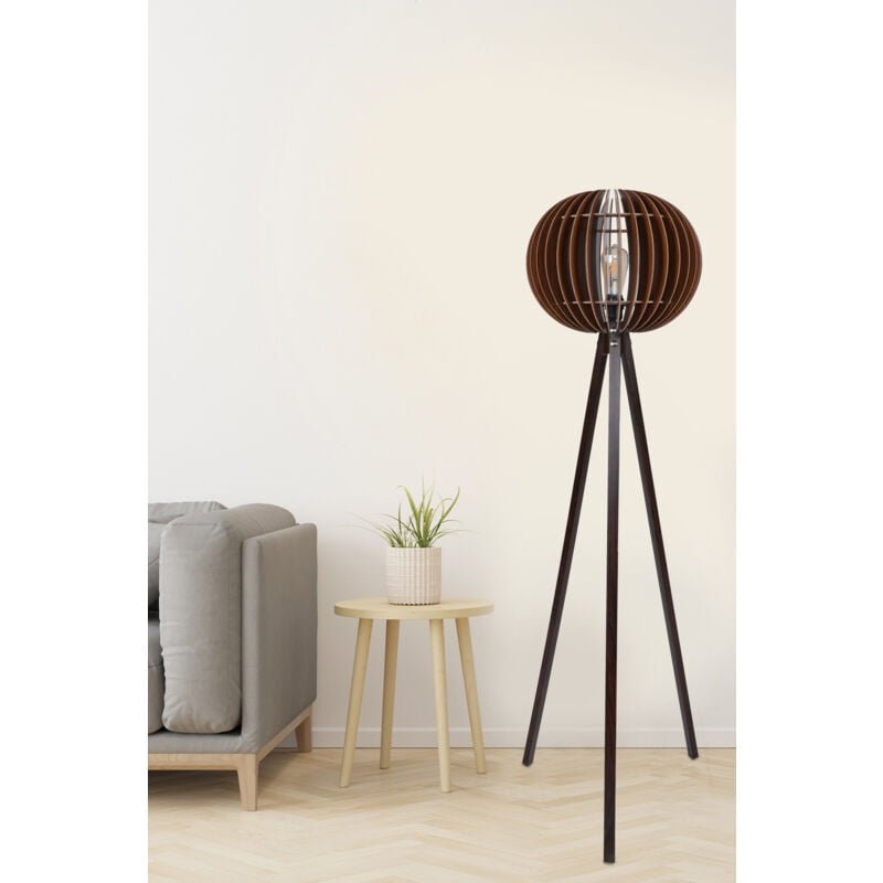 Lampe de Sol en mdf Noyer - Ø36 cm, Hauteur Totale 145 cm, Type de Douille E27, pour Bureau ou Bibliothèque