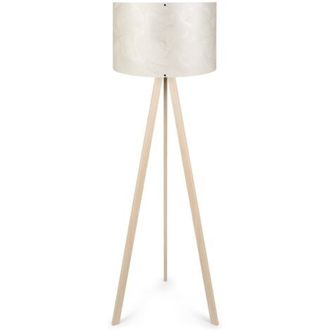 Lampadaire Tympanum trépied Bois Blanc créme et Beige
