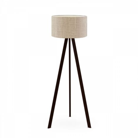 Lampadaire Tympanum trépied Bois Noir et Tissu Beige