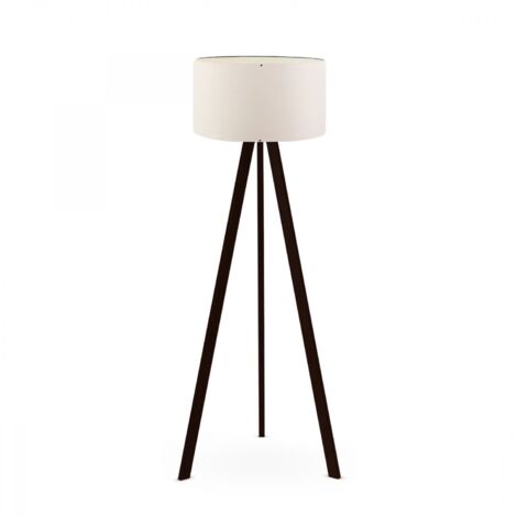 Lampadaire Tympanum trépied Bois Noir et Tissu Blanc crème