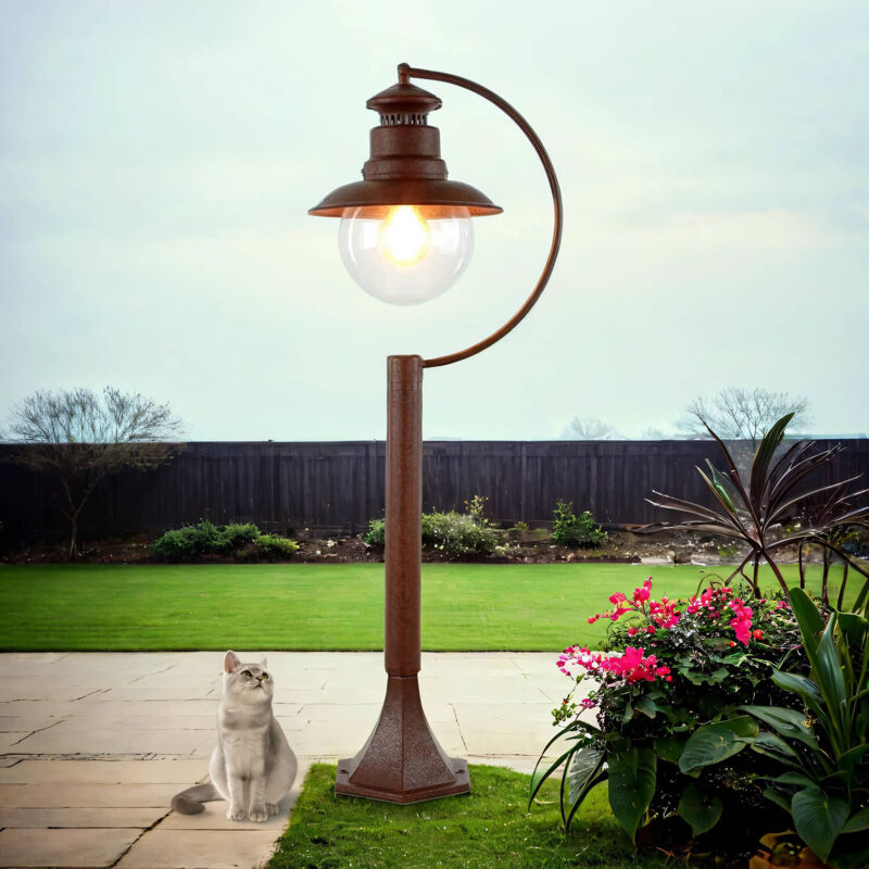 Lampadaire verre métal E27 IP44 110 cm haut marron rouille lampadaire maritime extérieur Lampadaire verre métal E27 IP44 110 cm haut marron rouille lampadaire maritime extérieur