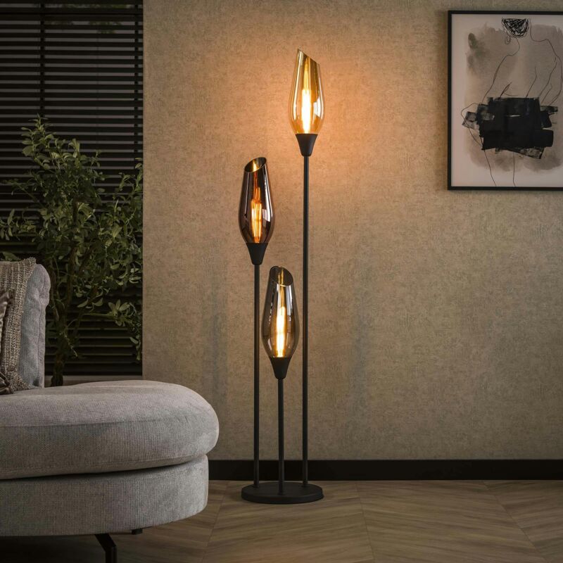 Lampadaire vintage avec abat-jour en verre forme torche NIAGARA