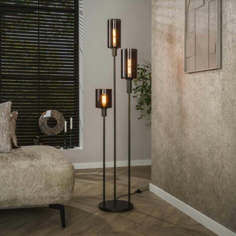 Lampadaire vintage en verre brun – 3 lampes, tiges bronze NOVA