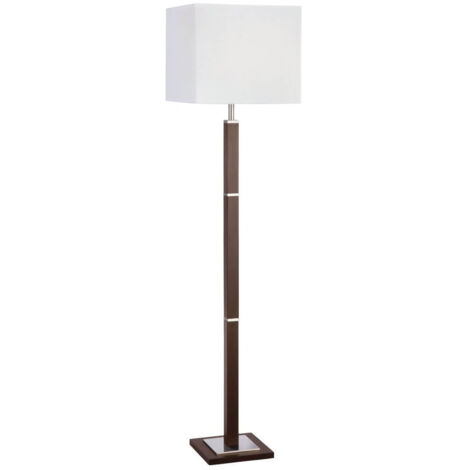 Lampadaire Waverley 1 flamme bois brun / argent satiné rectangulaire blanc