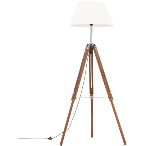 Lampadaire,Lampe sur pied à trépied Marron miel et blanc Bois de teck 141 cm CFW380645