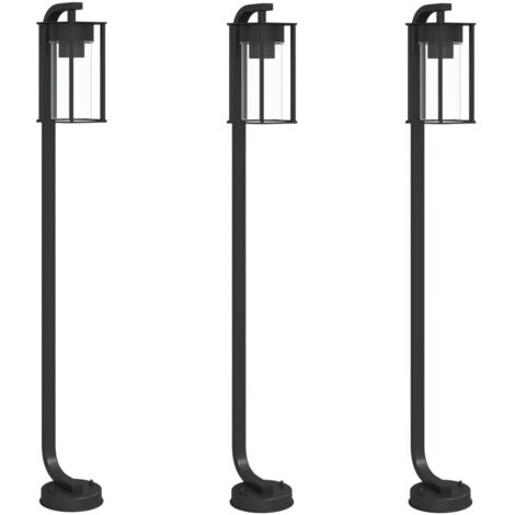 Lampadaire，Lampe sur pieds d'extérieur 3 pcs noir 100 cm acier inoxydable CFW189323