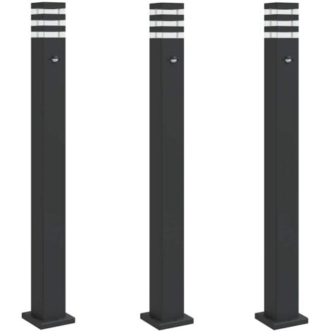 Lampadaire，Lampe sur pieds d'extérieur avec capteur 3 pcs noir 110cm aluminium CFW424683