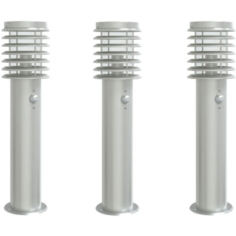 Lampadaire，Lampe sur pieds d'extérieur avec capteurs 3 pcs acier inoxydable CFW286278