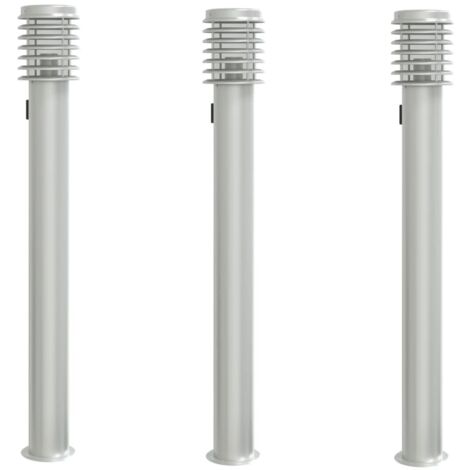 Lampadaire，Lampe sur pieds d'extérieur et sortie 3 pcs argenté acier inoxydable CFW734520