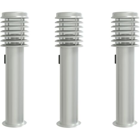 Lampadaire，Lampe sur pieds d'extérieur et sortie 3 pcs argenté acier inoxydable CFW790881
