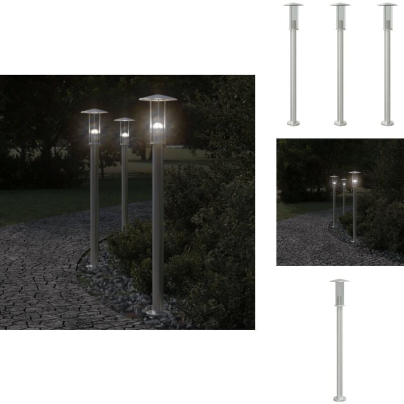 Lampadaires d'extérieur 3 pcs argenté 100 cm acier inoxydable - Lampadaire Exterieur - Éclairage Extérieur - Luminaire Extérieur - Lampe De Terrasse