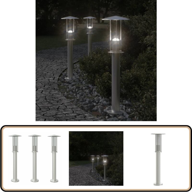 Vidaxl - Lampadaires d'extérieur 3 pcs argenté 60 cm acier inoxydable - Lampadaire Exterieur - Éclairage Extérieur - Luminaire Extérieur - Lampe Sol