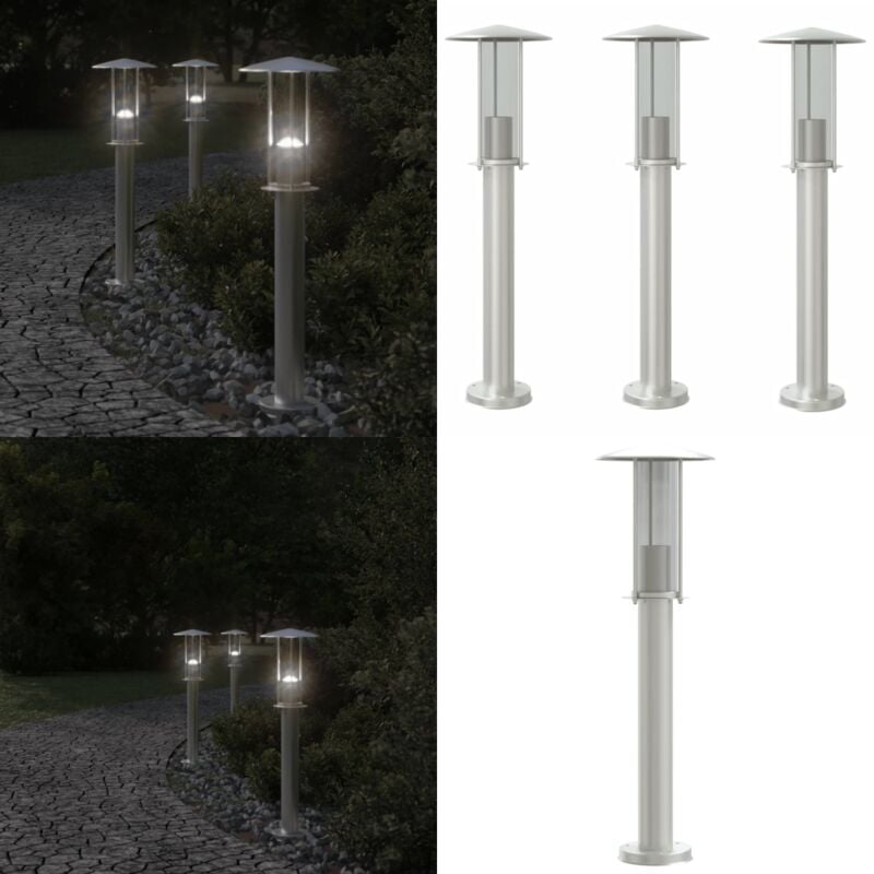 Lampadaires d'extérieur 3 pcs argenté 60 cm acier inoxydable - Lampadaire Exterieur - Éclairage Extérieur - Luminaire Extérieur - Lampe Sol Extérieur