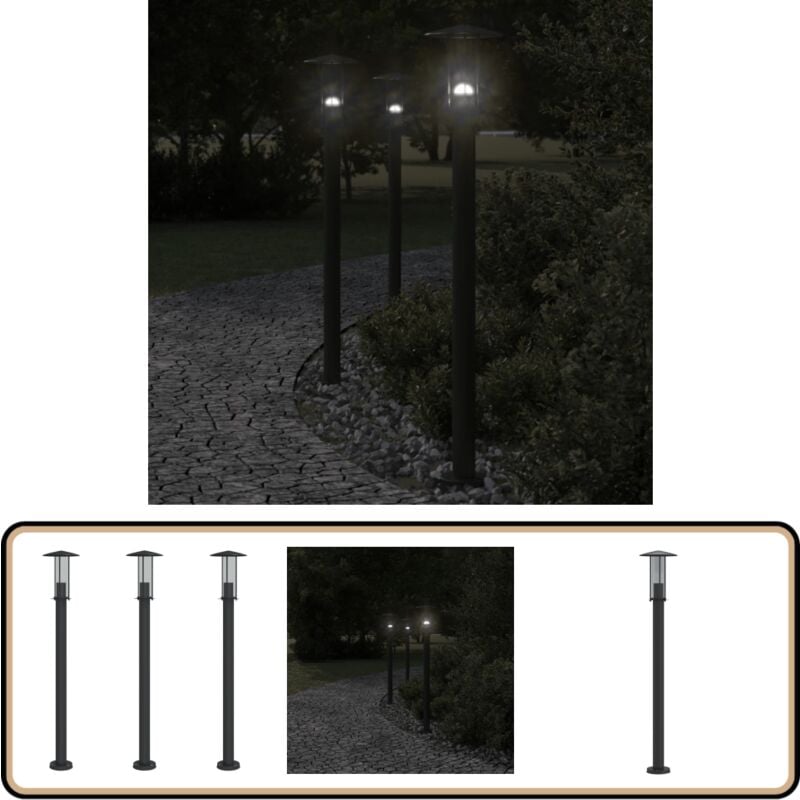 Vidaxl - Lampadaires d'extérieur 3 pcs noir 100 cm acier inoxydable - Lampadaire Exterieur - Éclairage Extérieur - Luminaire Extérieur - Lampe Sol