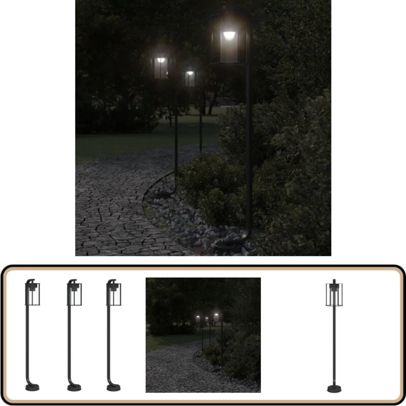 Vidaxl - Lampadaires d'extérieur 3 pcs noir 100 cm acier inoxydable - Lampadaire Exterieur - Éclairage Extérieur - Luminaire Extérieur - Lampe Sol