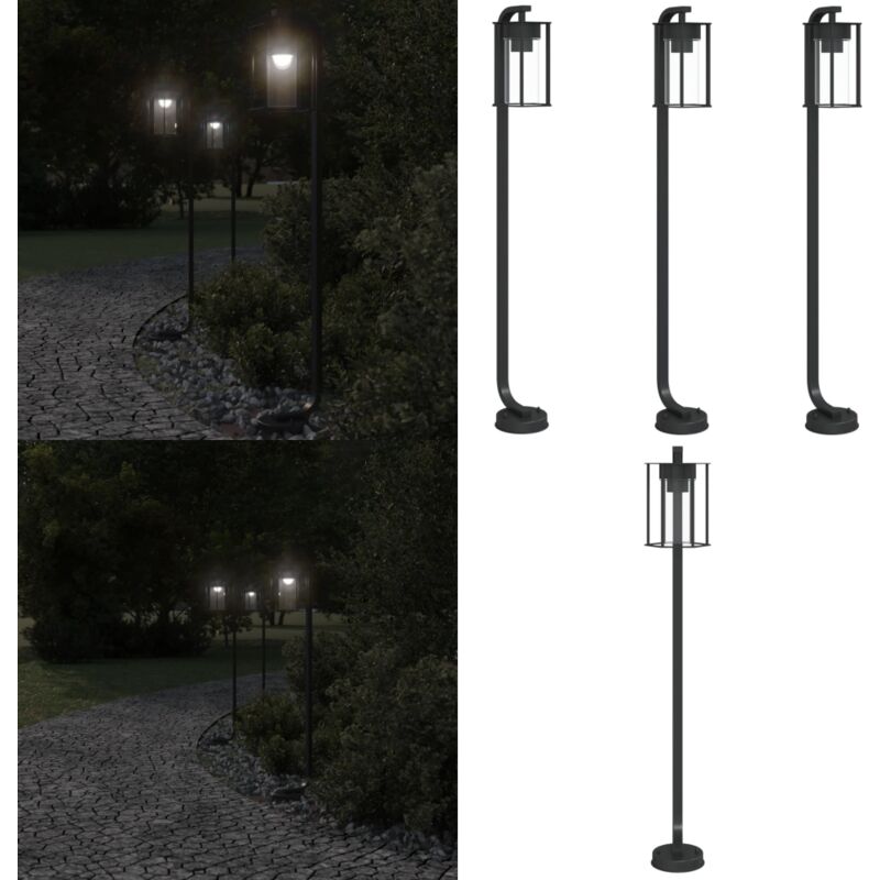 Lampadaires d'extérieur 3 pcs noir 100 cm acier inoxydable - Lampadaire Exterieur - Éclairage Extérieur - Luminaire Extérieur - Lampe Sol Extérieur
