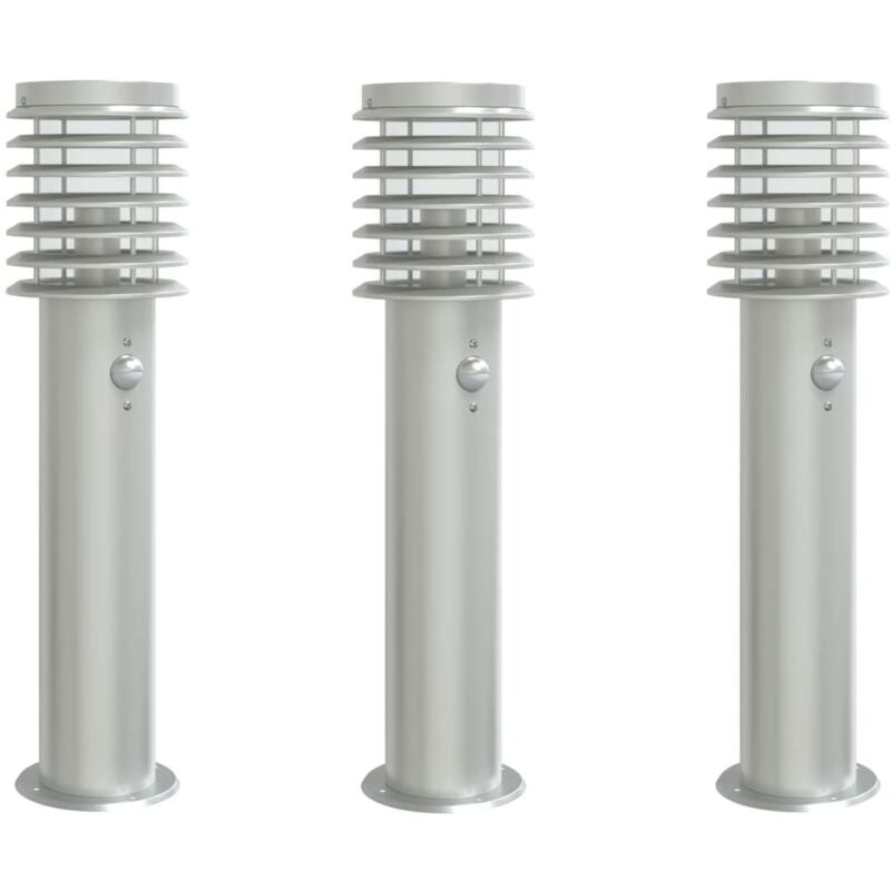 Lampadaires d'extérieur avec capteurs 3 pcs acier inoxydable Vidaxl