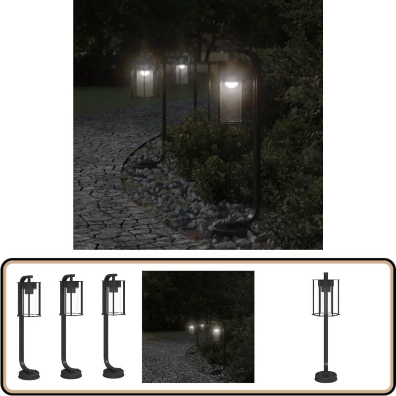 Vidaxl - Lampadaires d'extérieur 3 pcs noir 60 cm acier inoxydable - Lampadaire Exterieur - Éclairage Extérieur - Luminaire Extérieur - Lampe Sol