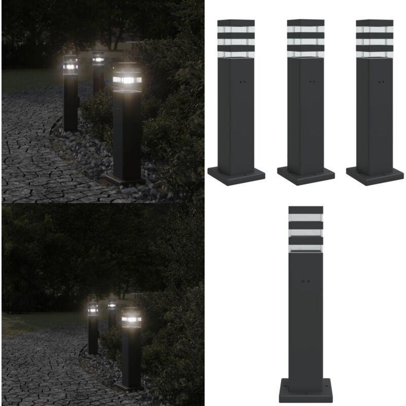 Lampadaires d'extérieur avec sortie 3 pcs noir 50 cm aluminium - Lampadaire Exterieur - Éclairage Extérieur - Luminaire Extérieur - Lampe De Jardin
