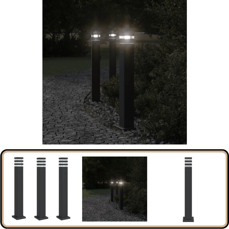 Lampadaires d'extérieur avec sortie 3 pcs noir 80 cm aluminium - Lampadaire Exterieur - Éclairage Extérieur - Luminaire Extérieur - Lampe De Jardin