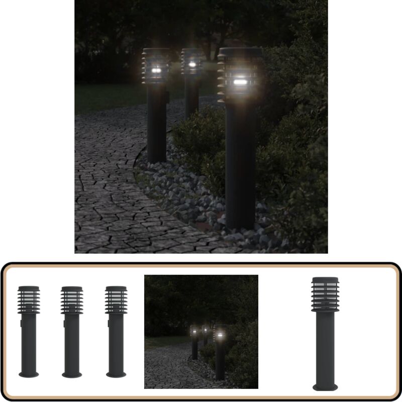 Vidaxl - Lampadaires d'extérieur avec sortie 3 pcs noir acier inoxydable - Lampadaire Exterieur - Éclairage Extérieur - Luminaire Extérieur - Lampe