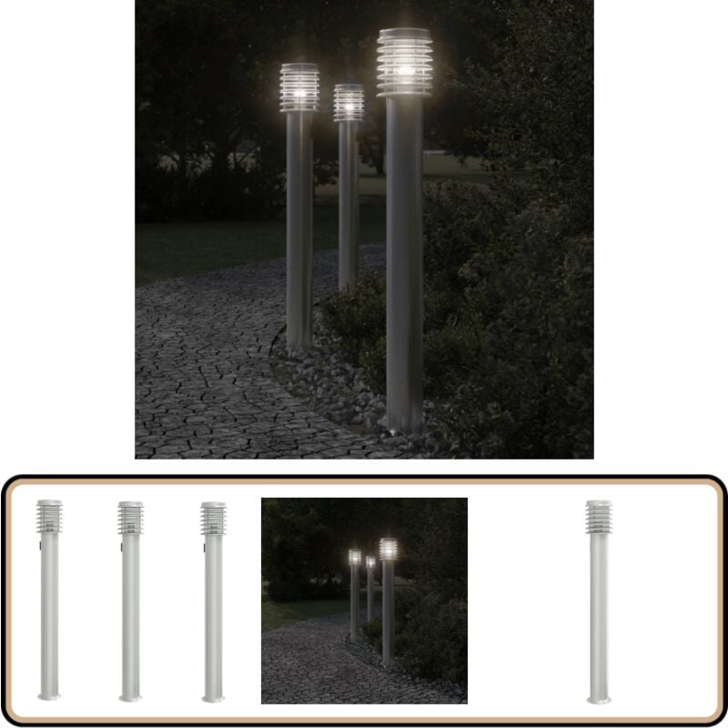 Vidaxl - Lampadaires d'extérieur et sortie 3pcs argenté acier inoxydable - Lampadaire Exterieur - Éclairage Extérieur - Luminaire Extérieur - Lampe