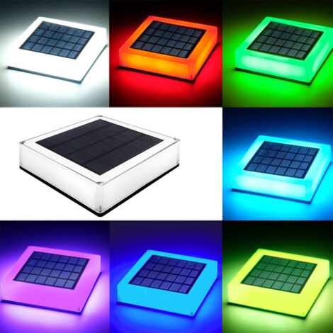 Lampadaires solaires RVB, lampadaire carré avec Panneau Solaire, Colonne Lumineuse LED ABS avec Blanc Chaud et Blanc Froid réglable, éclairage de clôture, éclairage de Paysage étanche, RVB