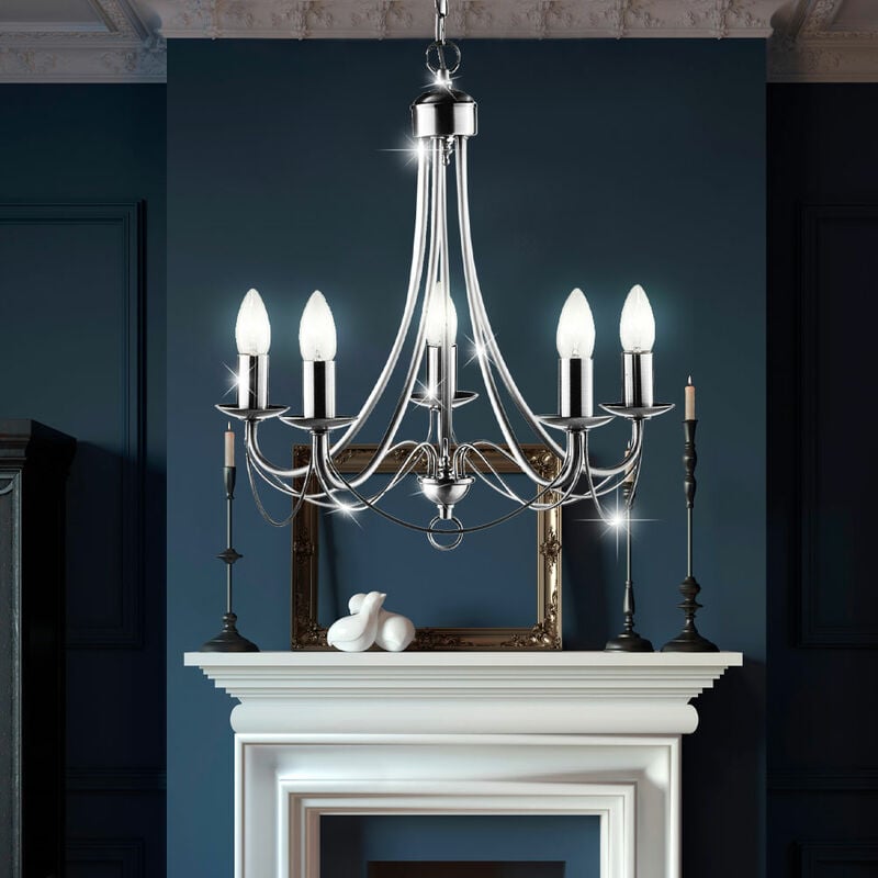 Image of Etc-shop - Lampadario a sospensione a soffitto, soggiorno, lampada a pendolo, lustro, argento, in un set che include lampadine a led
