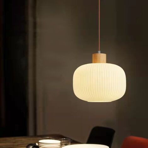 Lampadari a Sospensione Moderno Lampada a Soffitto Vetro Legno Plafoniera Regolabile Ø30CM