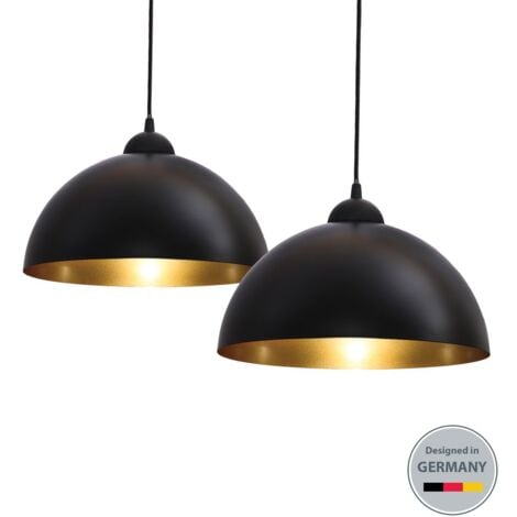 Lampadari a sospensione vintage industriale, set da 2, diametro 30cm, adatti per lampadine LED E27 non incluse, lampada elegante da soffitto per sala da pranzo, metallo nero esterno, oro interno IP20