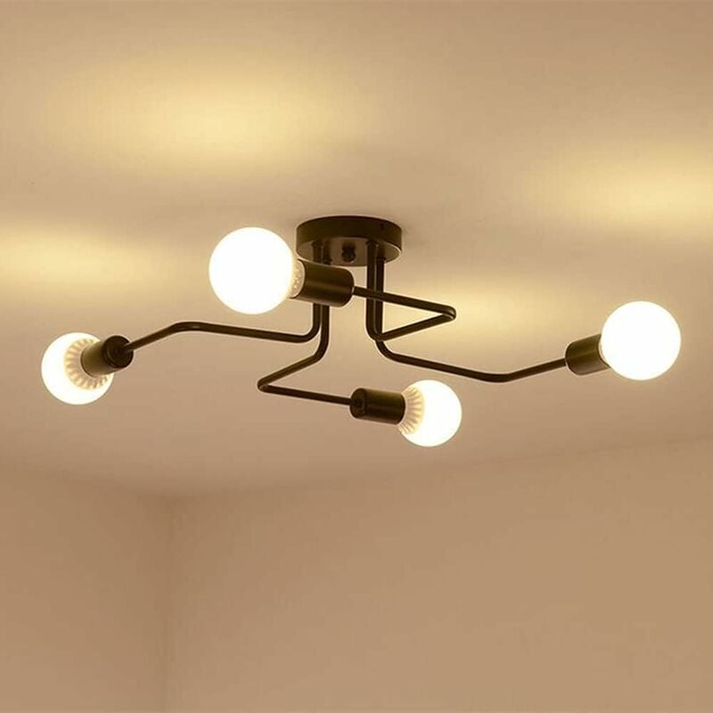 Image of Comely - Lampadari moderni a soffitto Lampada industriale in metallo, 4 lampade E27 Plafoniera a led, Lampada a sospensione moderna lampadario nero