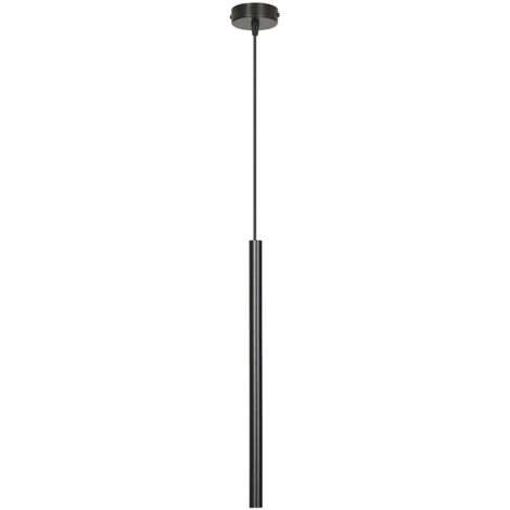 Lampadario 1 Luce Moderno Shu Acciaio Nero E Paralume A Cilindro Sottile