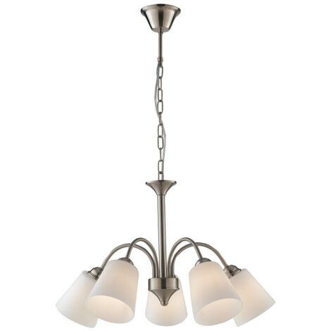 "Lampadario 1162 in metallo nichel con cinque diffusori in vetro"