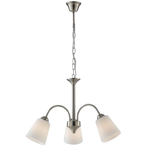 "Lampadario 1162 in metallo nichel con tre diffusori in vetro"