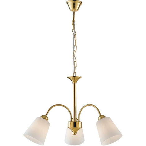 "Lampadario 1162 in metallo oro con tre diffusori in vetro"