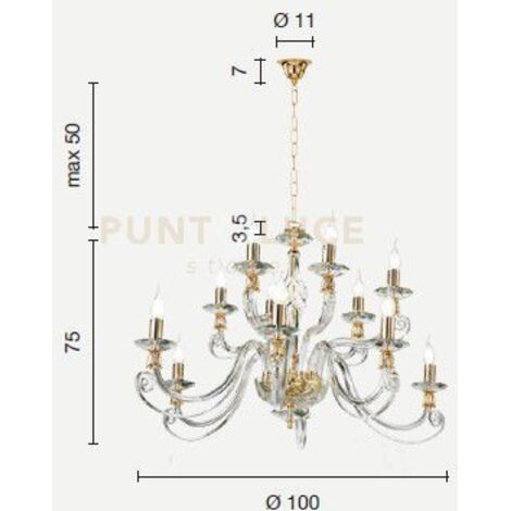 LAMPADARIO 1306 12 LUCI BIANCO E CROMO ATTACCO E14 D.100CM